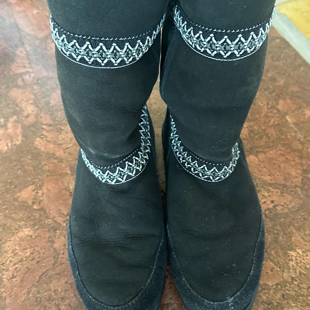 Ugg Black Suede Embroidered Mid-Calf Booties